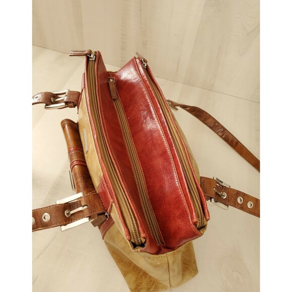 Naturalizer Brown/Red faux leather shoulder bag buckle 5 compartment 15"X8" Used - Picture 7 of 11
